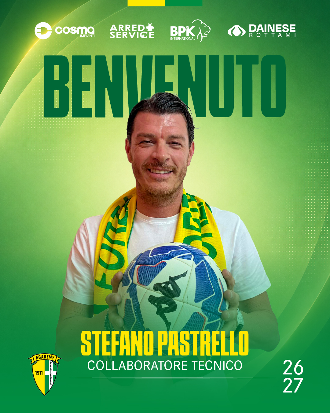 NUOVO ARRIVO STEFANO PASTRELLO VICE ALLENATORE PRIMA SQUADRA