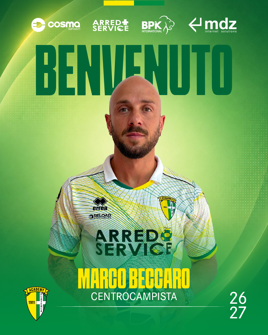 NUOVO ARRIVO ROSA PRIMA SQUADRA - MARCO BECCARO CENTROCAMPISTA