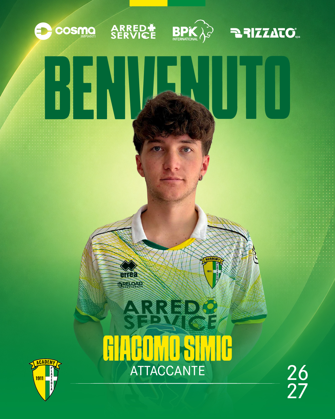 NUOVO ARRIVO ROSA PRIMA SQUADRA - GIACOMO SIMIC ATTACCANTE