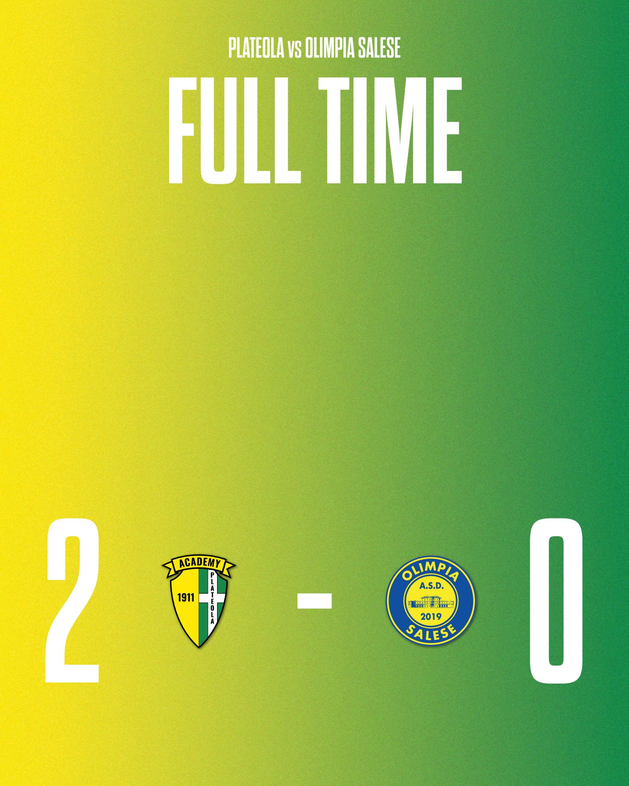 PRIMA CATEGORIA – 9ª GIORNATA   Academy Plateola 1911 2 - 0 Olimpia Salese