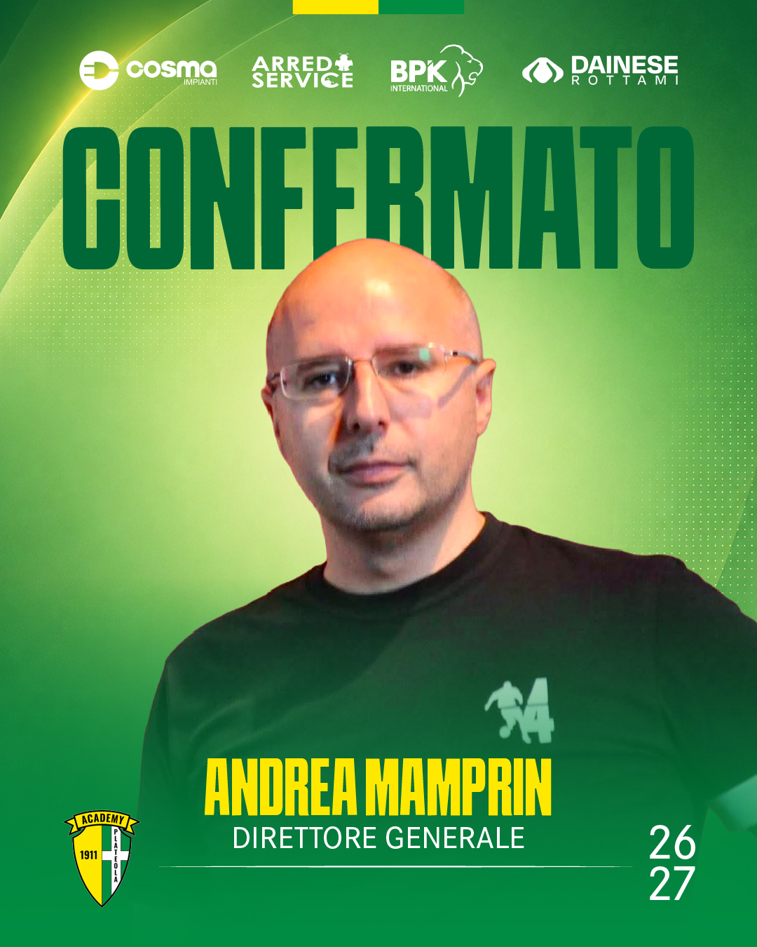 ANDREA MAMPRIN CONFERMATO DIRETTORE GENERALE PER LA STAGIONE 2026/27