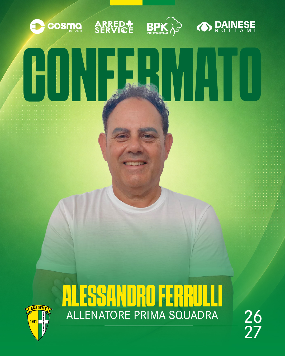 ALESSANDRO FERRULLI CONFERMATO ALLENATORE PRIMA SQUADRA