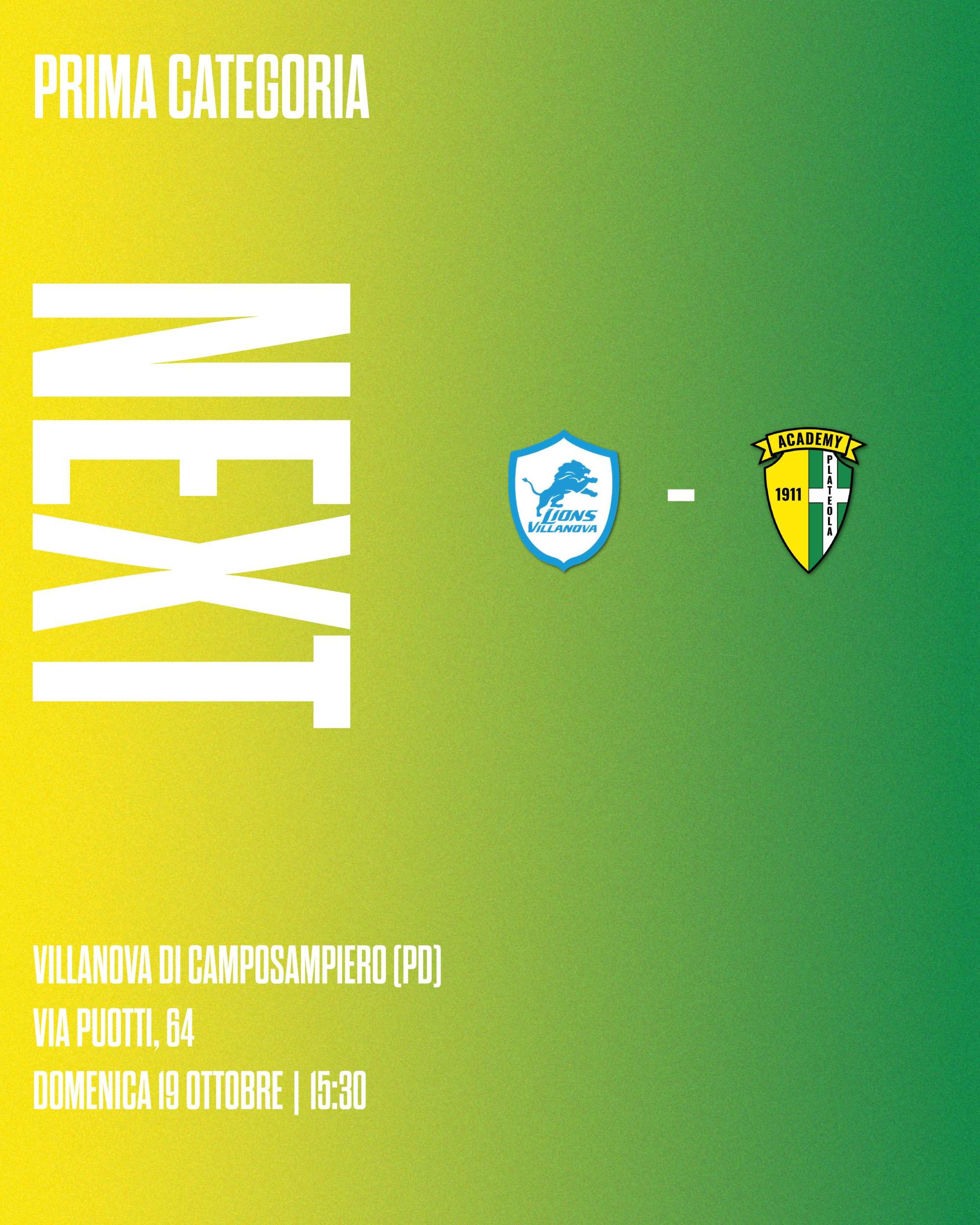 Prima Categoria – 6ª Giornata: Lions Villanova - Academy Plateola 1911